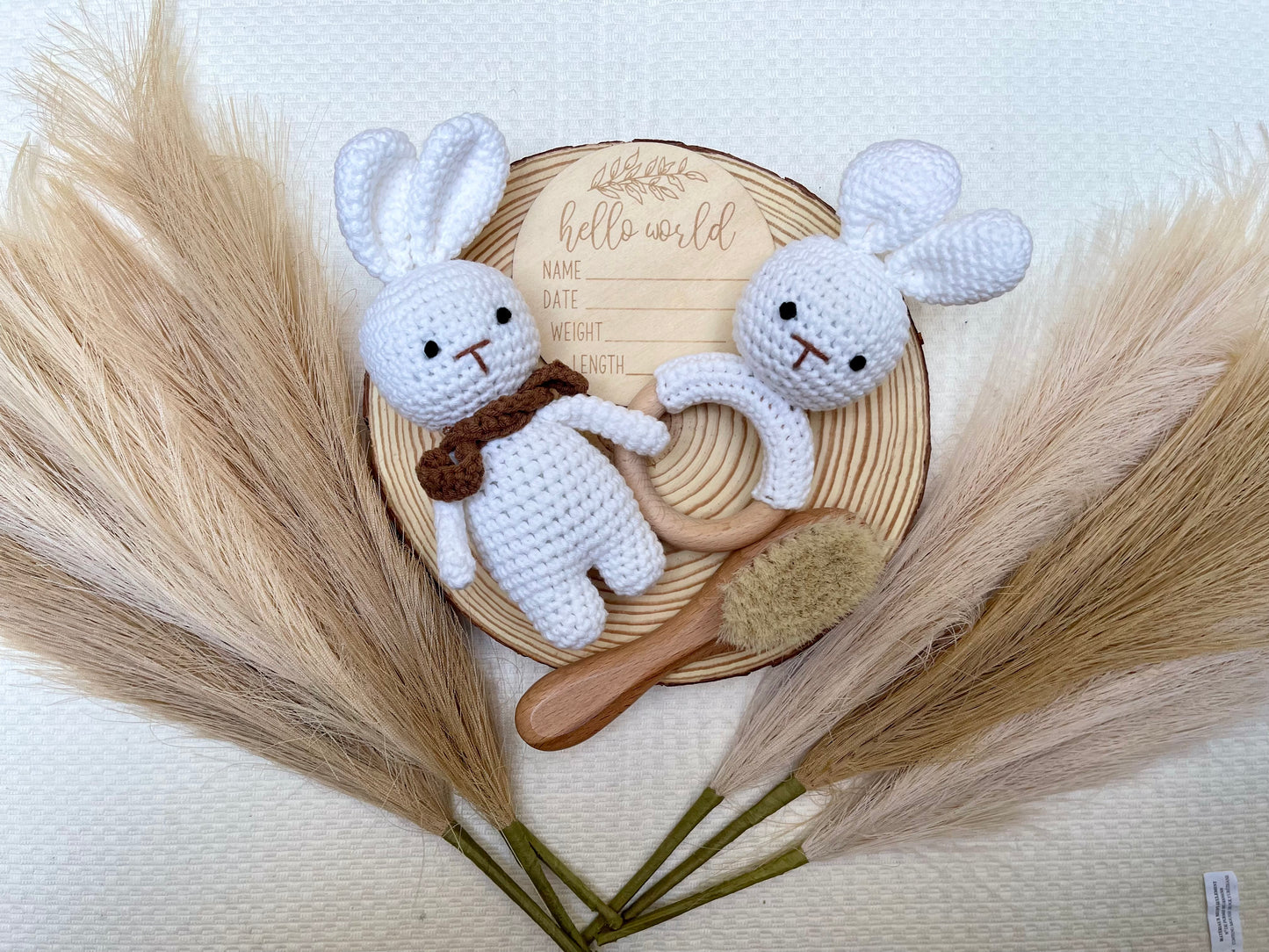 Newborn Gift Set (doll, rattle, soft brush, & birth announcement sign)