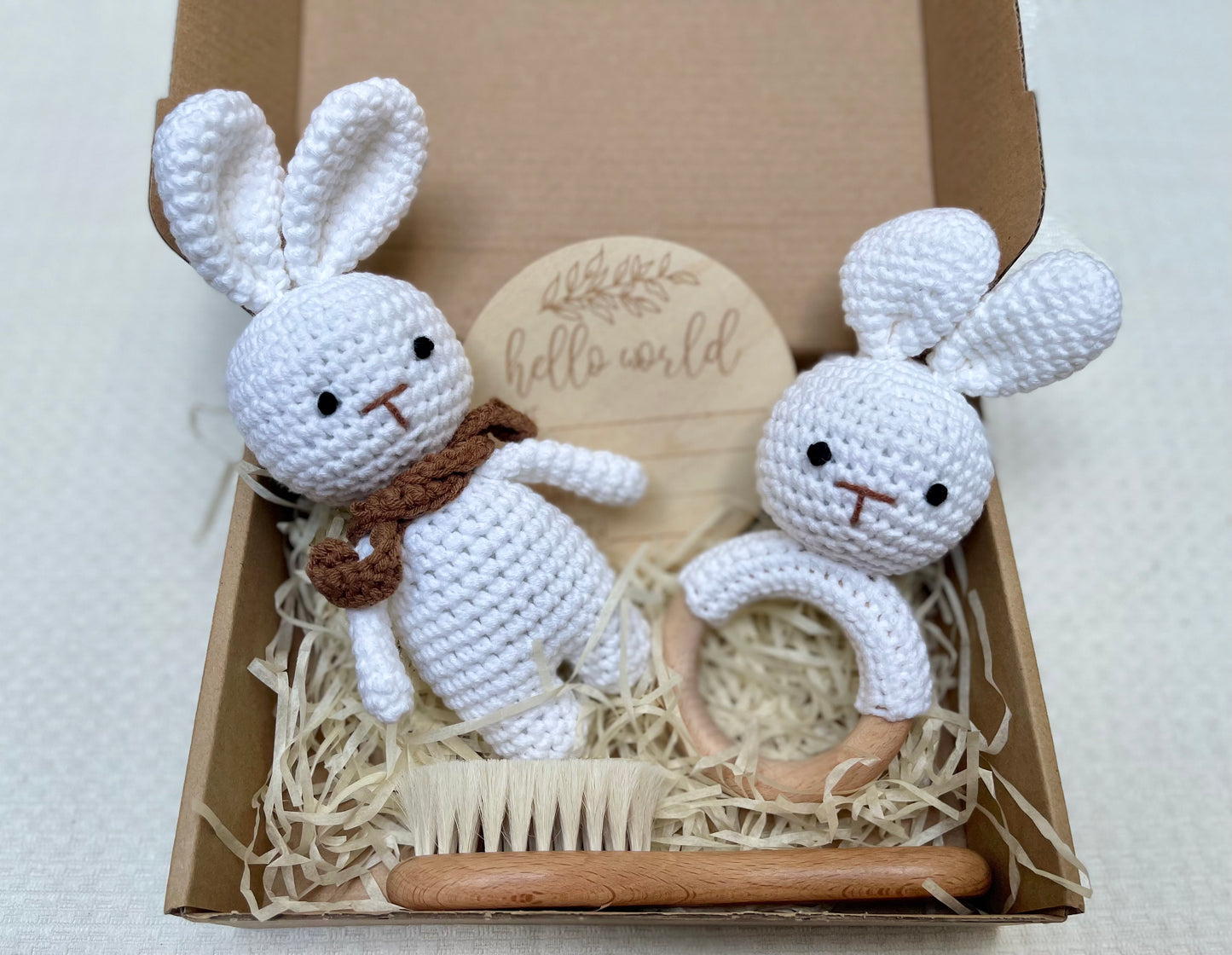 Newborn Gift Set (doll, rattle, soft brush, & birth announcement sign)