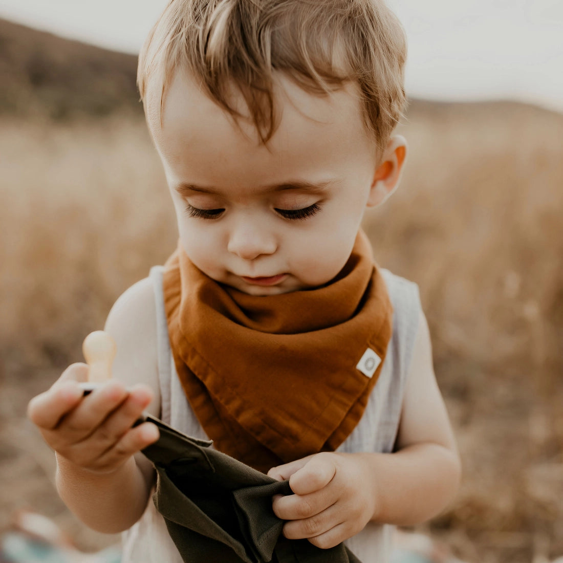 Organic Scarf Bib Set (Sage, Caramel, Charcoal)